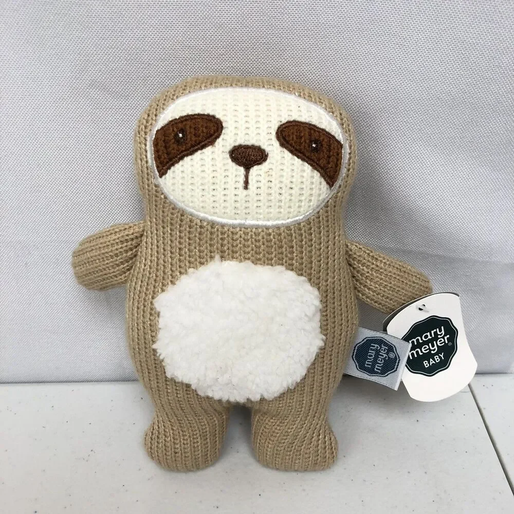 Mary Meyer Baby Rattle Knit Brown Sloth Plush Toy Soothes Baby NEW